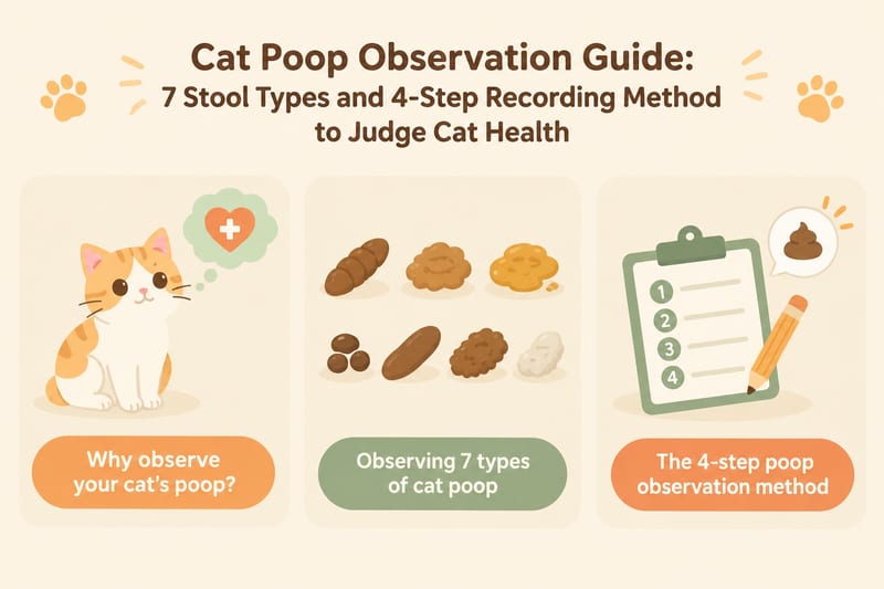 Cat poop observation guide 7 poop shapes 4-step record method to judge cat health infographic 2