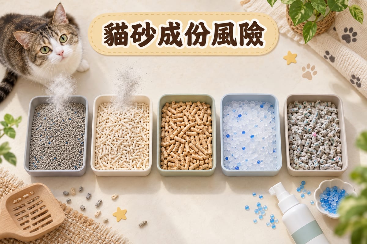 無香低粉塵貓砂同含香精除臭珠貓砂嘅成份對照示意