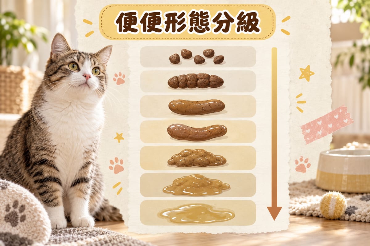 貓咪便便形態對照表,由成形到果凍狀黏液逐級展示