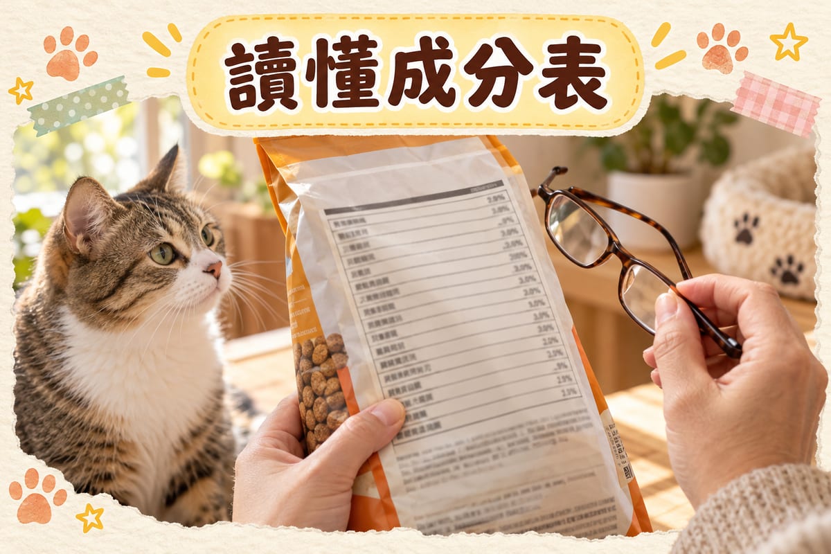 乾糧與濕糧標籤並排對照,旁邊寫住濕重與乾物質基準換算公式