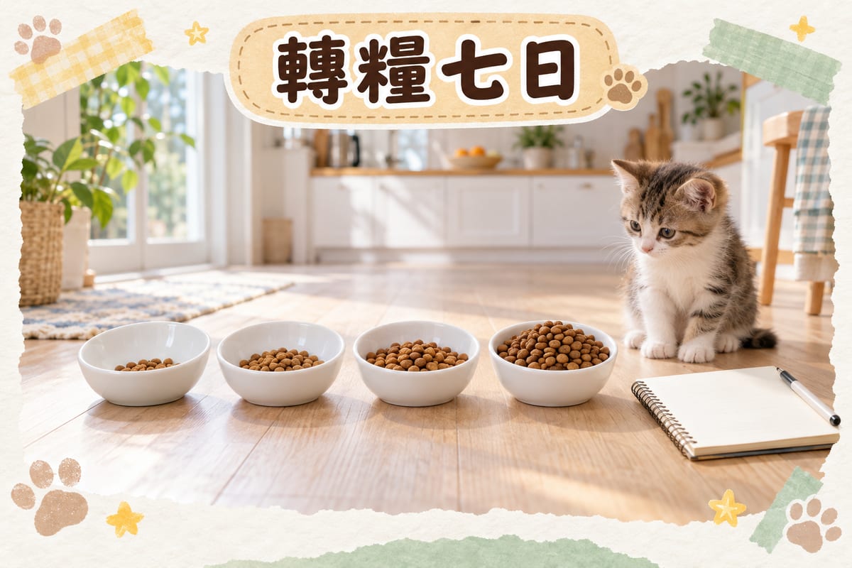 幼貓轉糧七日比例同每週磅重記錄示意