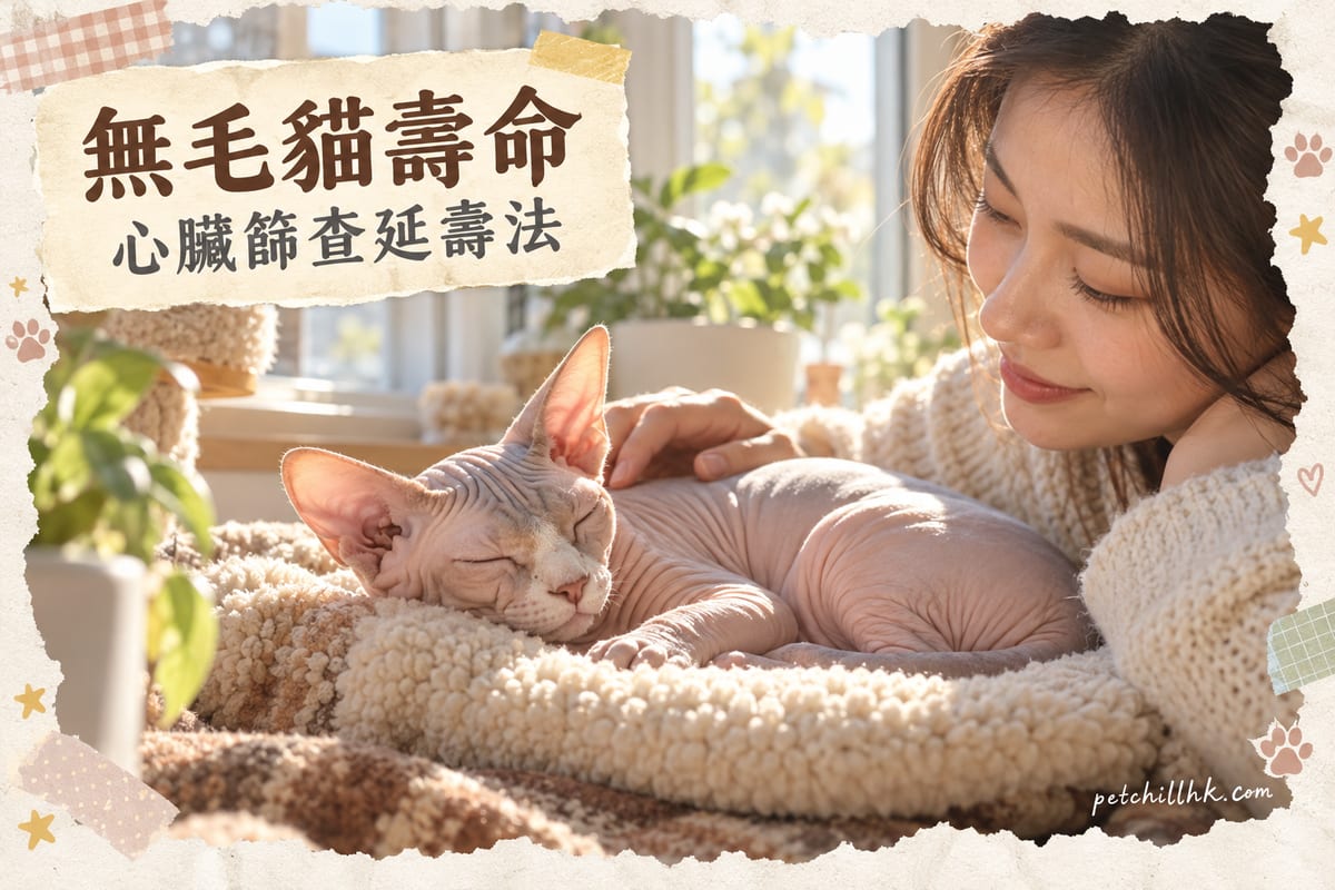 陽光下嘅無毛貓同主人喺窗邊，貓瞓喺暖墊上面容安詳