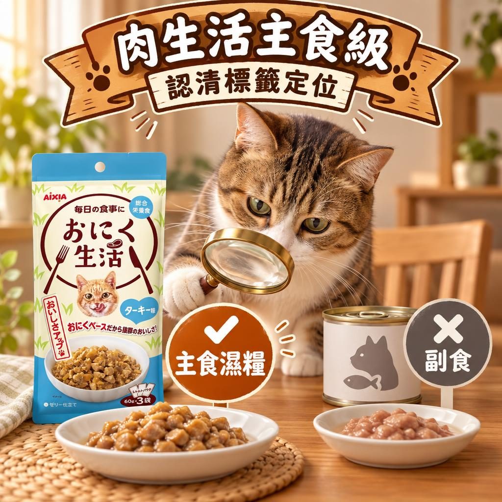 AIXIA 肉生活主食罐拆解：ON-4 火雞 60g×3 $21.8、主食級標籤點讀同七日蛋白輪替餐單