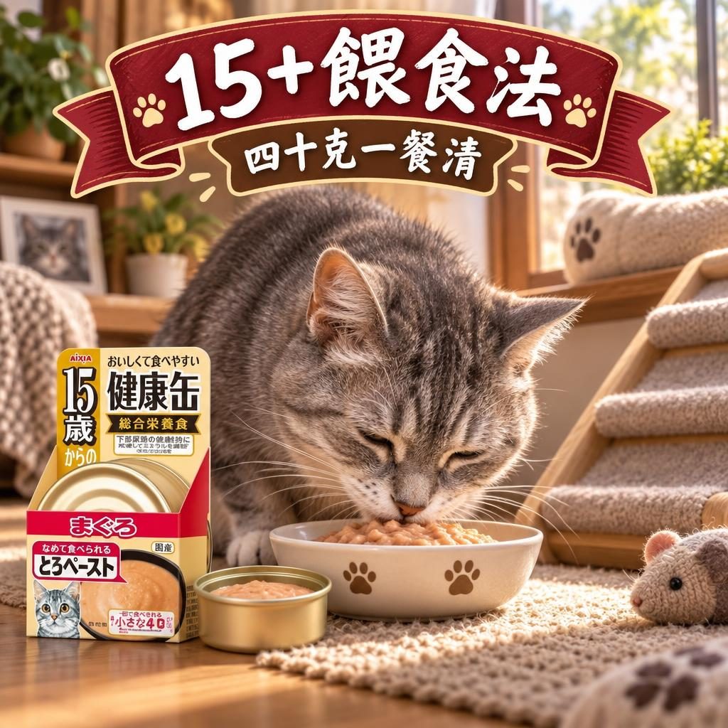 AIXIA 15+ 高齡貓罐全解析｜KCG 40g 細罐＋低磷低鎂設計點樣餵老貓