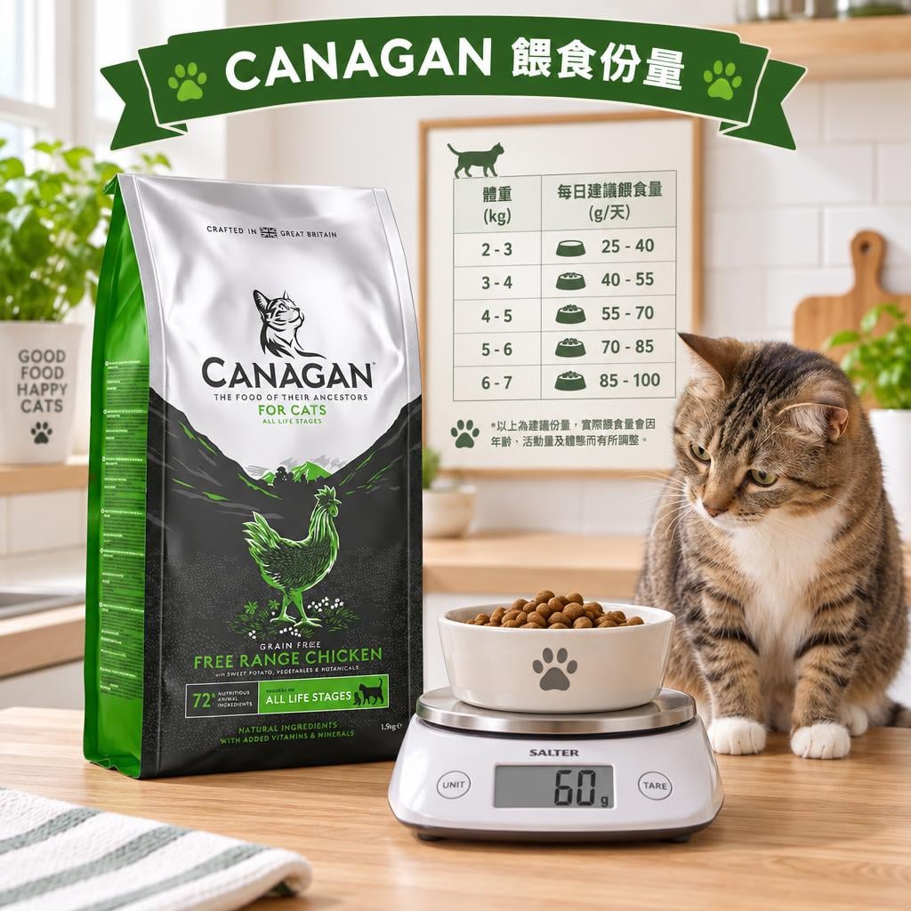 CANAGAN 餵食份量表|貓狗每日建議熱量與罐頭搭配指南