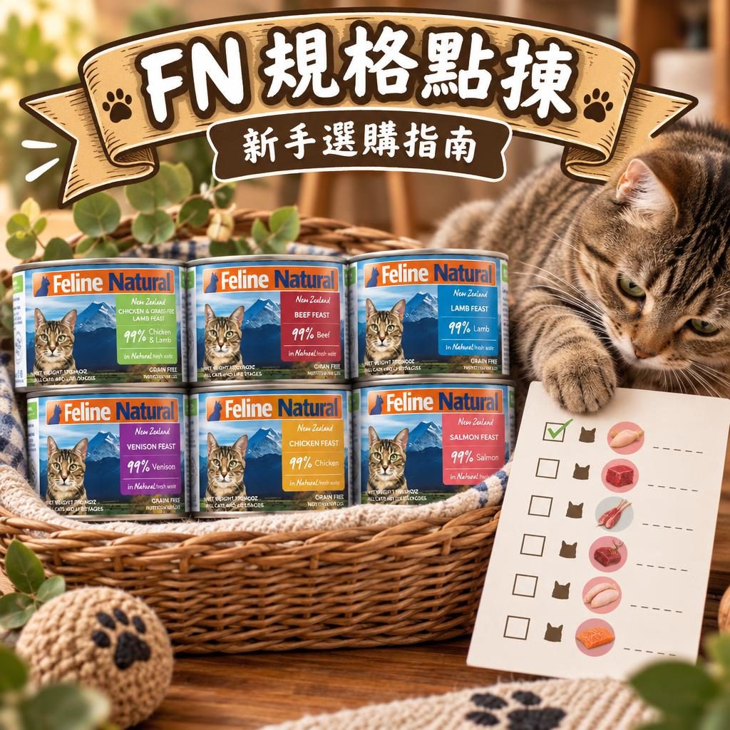 入門六罐禮盒：四口味 FN 罐配清單卡、貓爪按住單