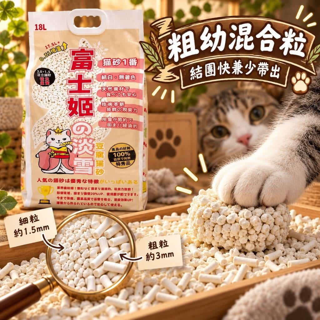 富士姬 1.5+3.0 粗幼粒混合豆腐貓砂質地