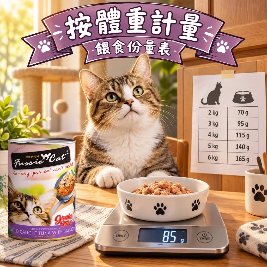 Fussie Cat 餵食份量指南:每日幾多罐先夠?體重對照表