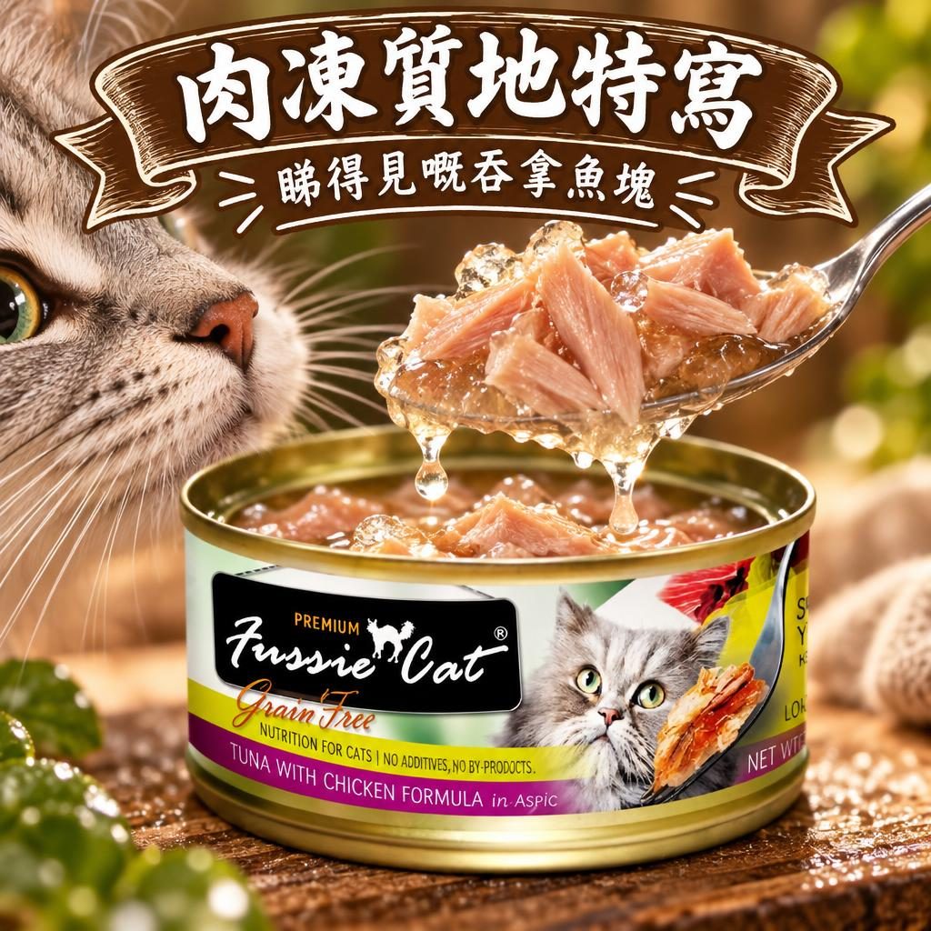 Fussie Cat 黑鑽罐頭吞拿魚基底肉凍質地
