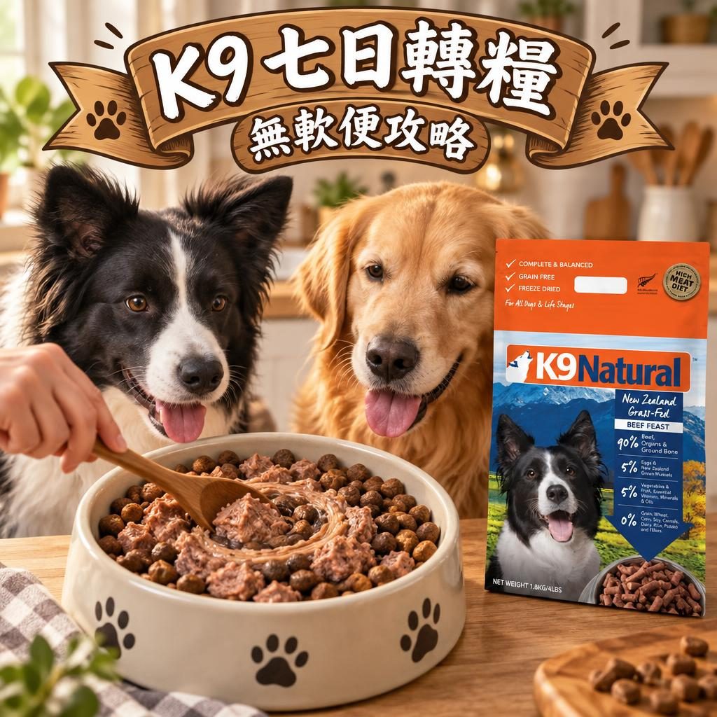 大碗舊糧同 K9 罐中間一攪拌碗,比例牌 Day3 50%