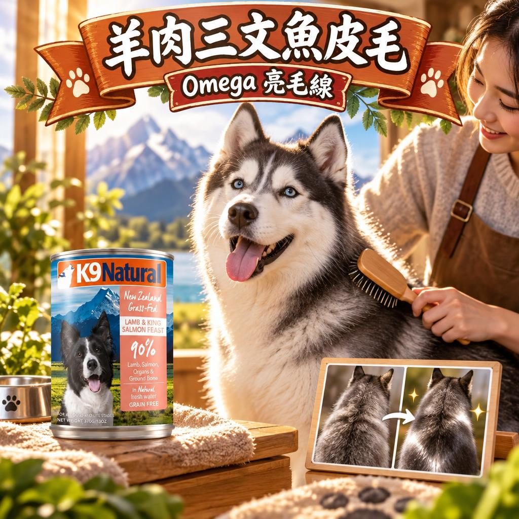 K9 Natural 羊肉及三文魚盛宴:皮膚同毛髮亮澤嘅營養邏輯