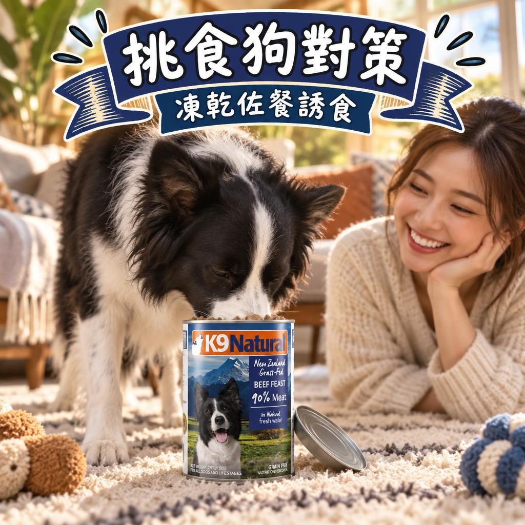 開住嘅 K9 零食樽擺喺地毯,狗鼻哥率先埋去