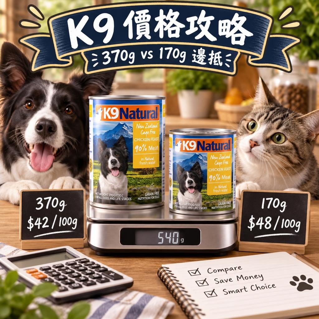 K9 Natural 狗糧價格指南 2026:罐頭大細罐每克成本計、凍乾幾大隻先抵