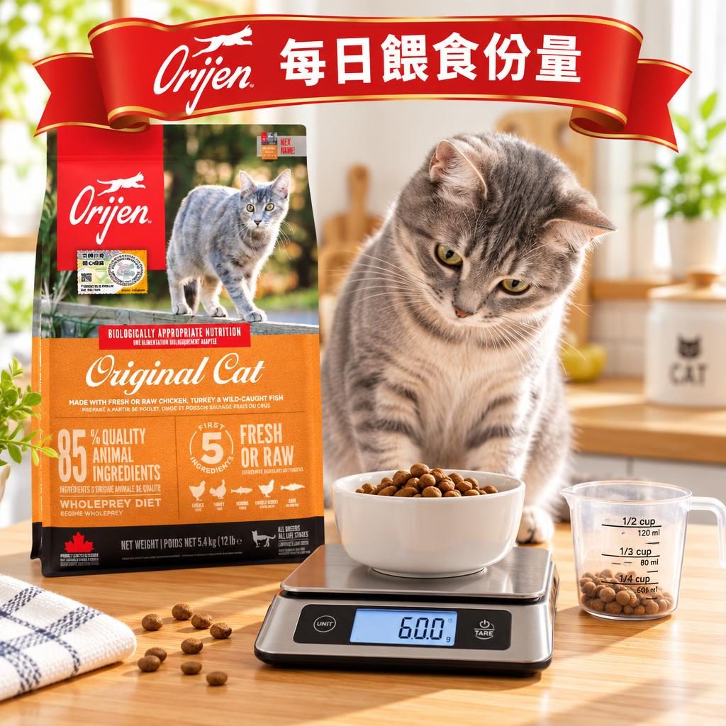 Orijen渴望每日餵食份量指南|貓狗體重對照表