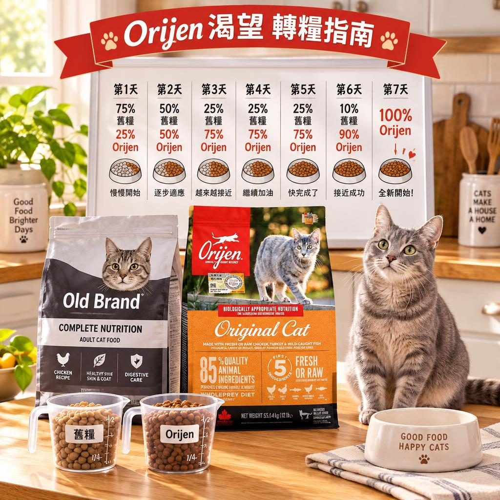轉換Orijen渴望寵物糧食正確步驟|7-10天循序漸進指南