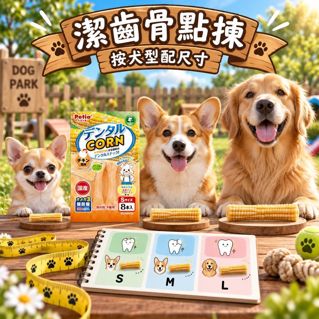 Petio 玉米潔齒骨點揀：犬型尺寸、雞肉味 8 支裝 $37.8 與物理摩擦原理