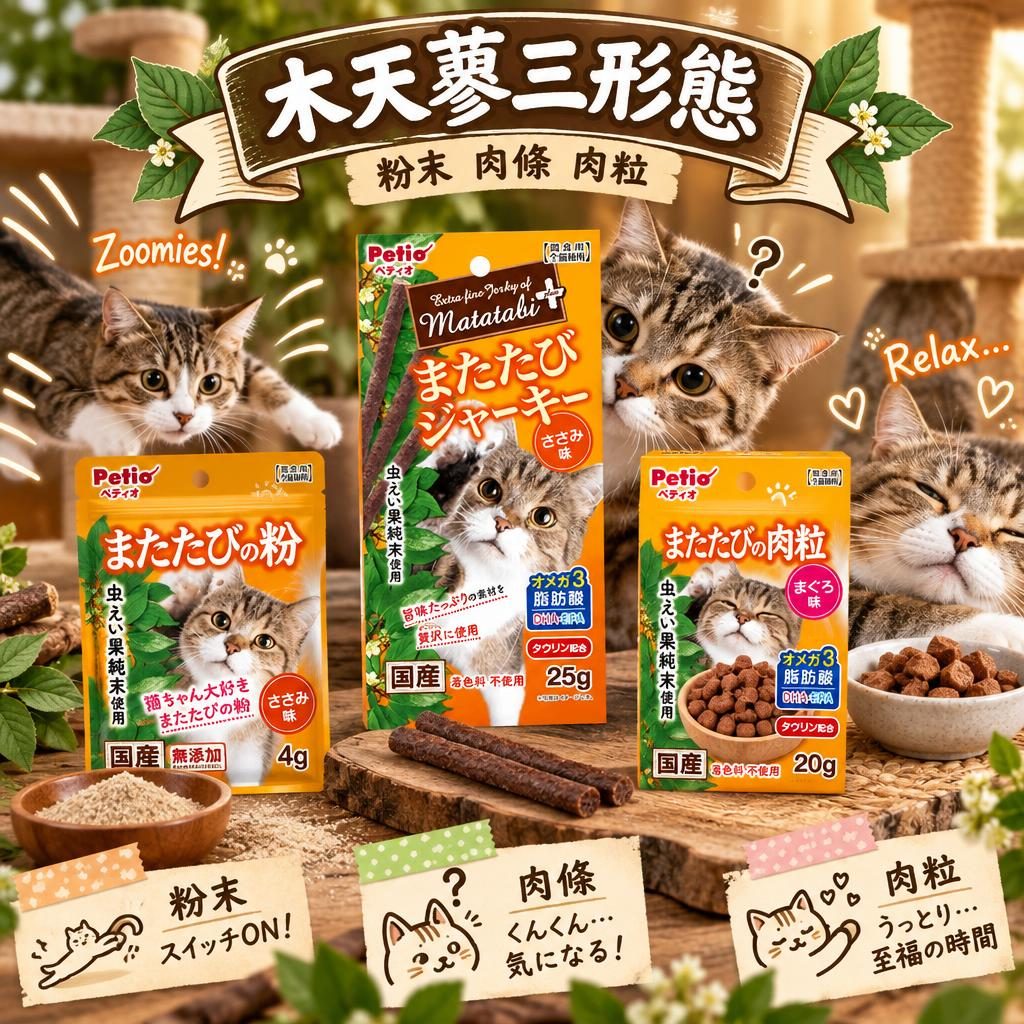 Petio 木天蓼全系列指南：蟲癭果粉末、肉條、肉粒點揀＋貓反應安全須知