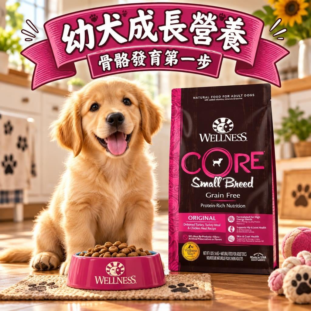 幼犬成長期營養點補?Wellness Core 小型犬顆粒、DHA 同分階段餵食指南