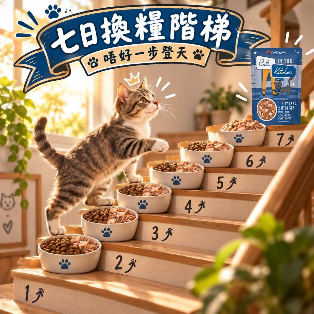 WeRuVa 七天漸進式換糧法：比例表、軟便回退原則同挑嘴貓對策