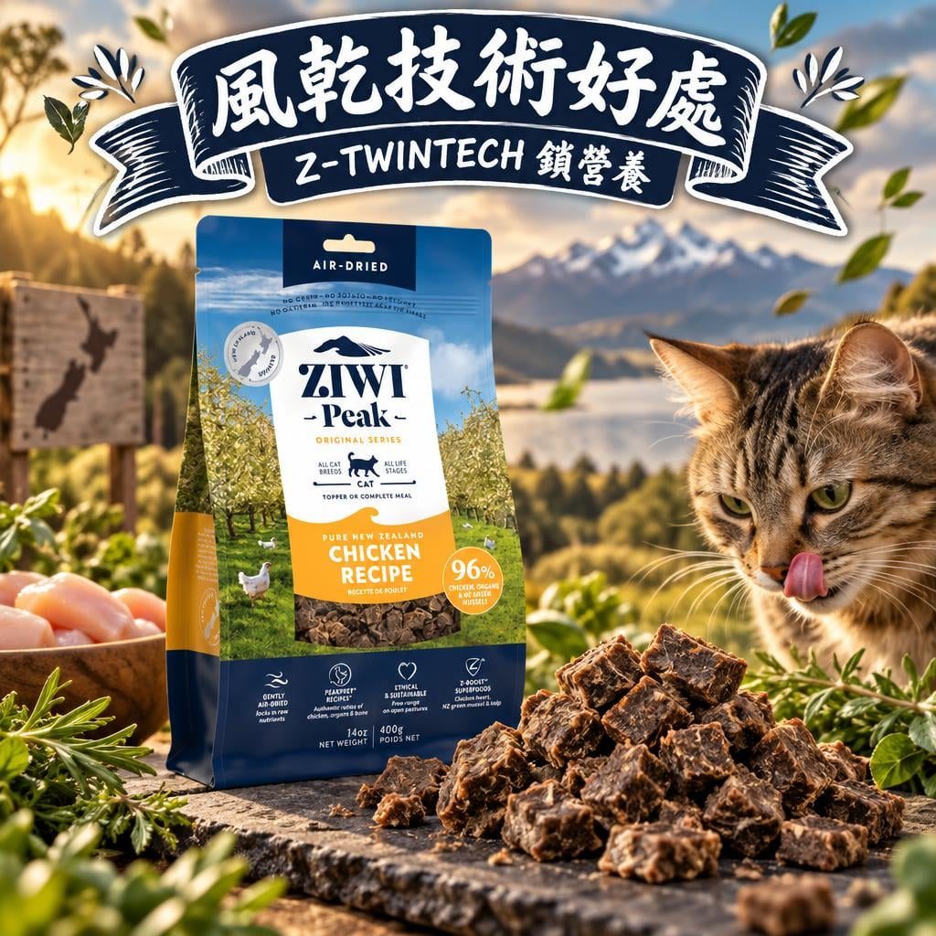 ZiwiPeak Z-TWINTECH 風乾好處:低溫保留營養、96% 肉含量、免冷藏